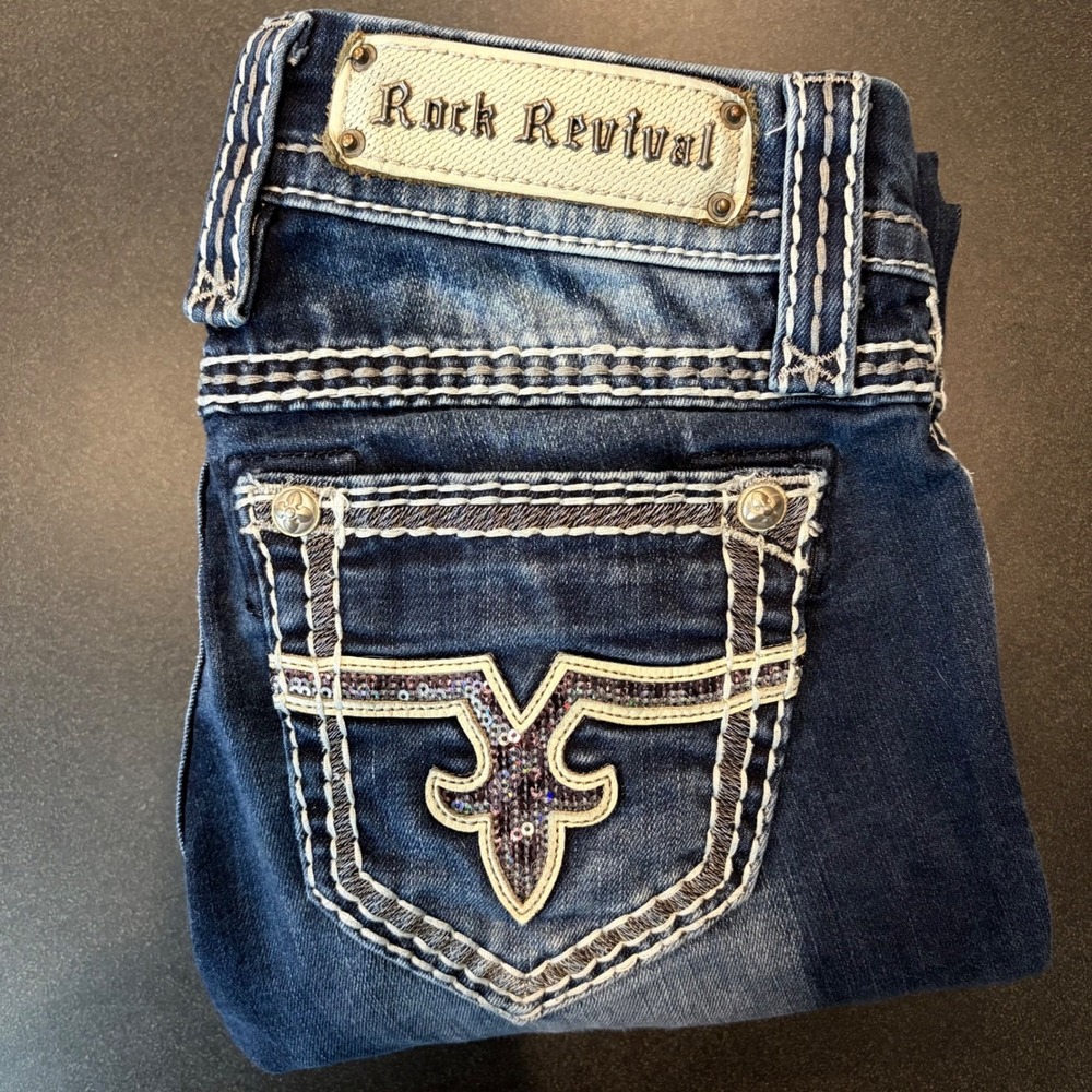 Y2K Rock Revival Jacklyn Bootcut Jeans‎ 25 (actual 28x29.5) Sequin Rodeo Western